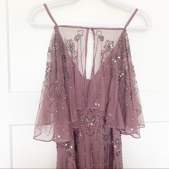 ASOS Floral Embellished Cape Midi Dress Dusty Purple Size 4 - Picture 14 of 15